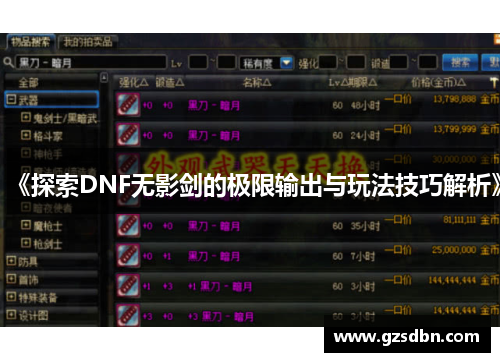 《探索DNF无影剑的极限输出与玩法技巧解析》